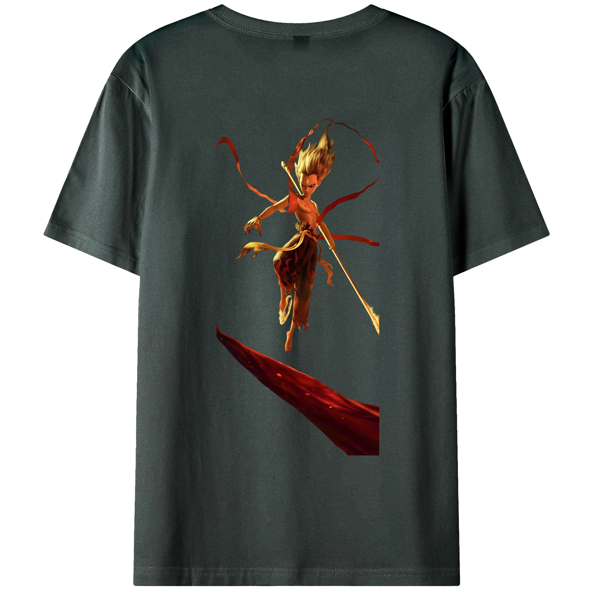（画像用） Ne Zha 2 ナタ 魔童の大暴れ 綿100％ メンズ半袖Tシャツ（バックプリント） 通気性